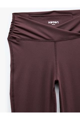 Koton Slim Fit Yüksek Bel Büzgülü İspanyol Paça Spor Tayt Mürdüm 7wak40219nk 61x