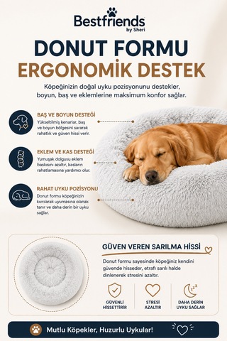 Best Friends By Sheri Donut Shag Frost Kedi Köpek Sakinleştirici Yuvarlak Peluş Yatak