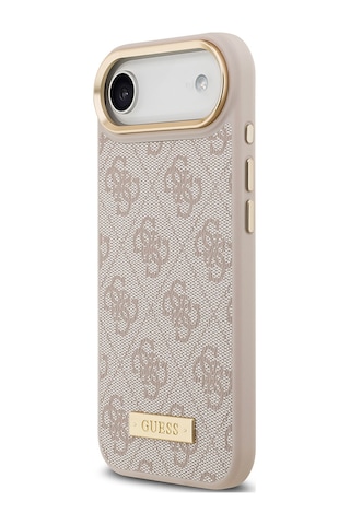 Apple Uyumlu iPhone 17 Air Kılıf Guess Lisanslı M-safeli 4g Desenli Pu Metal Plaka Klasik Logolu Pembe Pembe