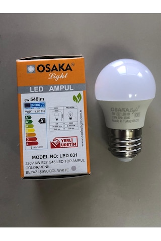 10 Adet Osaka 6w 50w 540 Lümen E27 Top Ampül 6500k Beyaz 45mmx75
