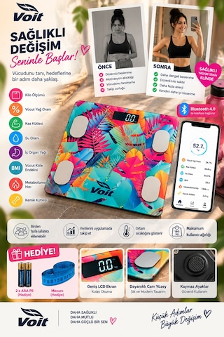 Voit Colorful Bluetooth Baskül Dijital Akıllı Tartı Yağ Ölçer Tartı