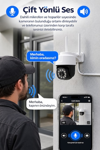 Ptz-26 Wifi Akıllı Güvenlik Kamerası 2mp 1080p Full Hd 355 Döner Hareket Takipli Gece Görüşlü Çift Yönlü Ses