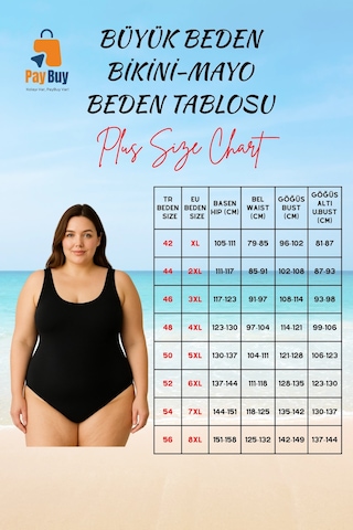 Ersefa Konforlu Plus Size Mayo Tasarım Büyük Beden Yüksek Konfor Özgüven Siyah