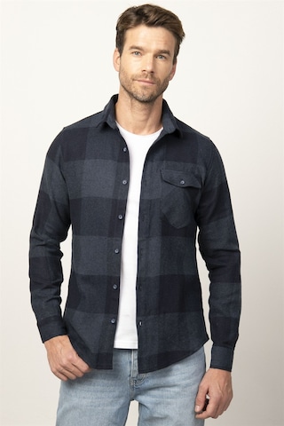 Tudors Slim Fit Kışlık Oduncu Ekoseli Tek Cep Kapaklı Erkek Gömlek-26364 Çok Renkli