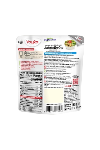 Yayla Haşlanmış Suyu Süzülmüş Chialı Salata Toping 150 G