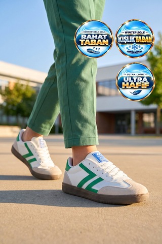 Lento Beyaz-yeşil Bağcıklı Hafif Rahat Unisex Yürüyüş Ve Spor Ayakkabı Sneaker 234750 Beyaz - Yeşil