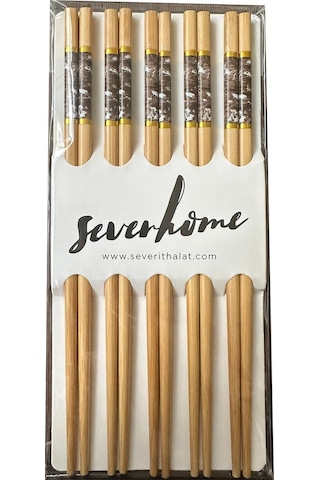 Desenli Yıkanabilir Kore Japon Çin Bambu Chopsticks Yemek Çubuğu - 24 Cm. - 5 Çiftlik 1 Paket Çok Renkli