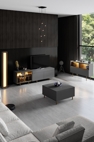 Vienna Gold Demir Ayaklı Rgb Led Işık Sistemli Antrasit Tv Ünitesi Tv Sehpası Antrasit - Altın