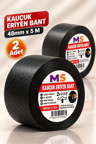 2 Adet Kauçuk Eriyen Bantı Siyah 48 Mm X 5 Metre Elektrikçi Kablo Boru Hortum İzolasyon Tamir Bandı