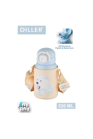 Dıller 520 Ml Tek Kapak Çift Kullanım Pipetli/pipetsiz Kılıflı-askılı Çelik Su Matarası -ffdıllerd9241 Mavi