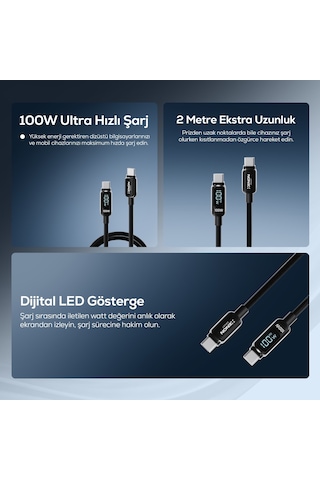 Type-c To Type-c Hızlı Şarj Kablosu 100w Pd, 2m, 480mbps, Led Gösterge, Örgü X6429