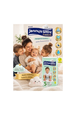 Jenny & Willy Premium Kremli Bebek Bezi 5 Numara Junior 12-25 Kg 30 Adet Süper Emici ve Sızdırmaz