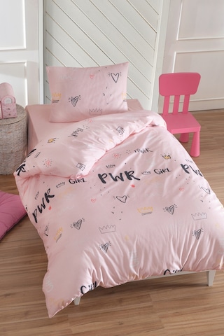 Tek Kişilik Pamuklu Nevresim Takımı 3 Parça Power Desen Pembe / Yumuşak Dokulu Pembe