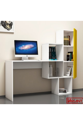 Variant Variant Açelya Kitaplıklı Çalışma Masası Beyaz-Sarı