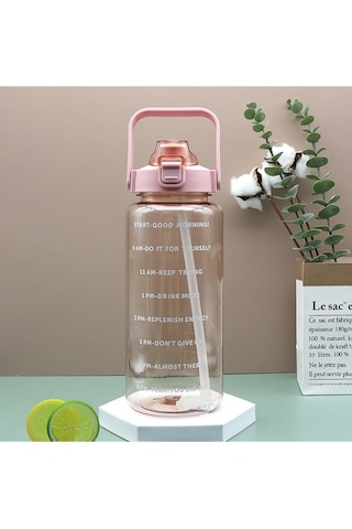 Motivasyonel Su Matarası 2 L Pipetli Pembe