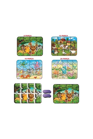 1481 Dıytoy Süper Renkli 4'lü Puzzle - Hayvanlar / 8+12+16+24 Parça Puzzle Standart