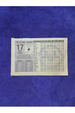 17 Mart 2002 Takvim Yaprağı - Nostalji Koleksiyonluk Takvim Yaprağı