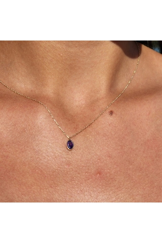 0,50 Ct Safir Mavi Sade Minimal Tasarım Tarz 14 Ayar Altın Doğal Taşlı Kolye-zümrüt Altın Kolye