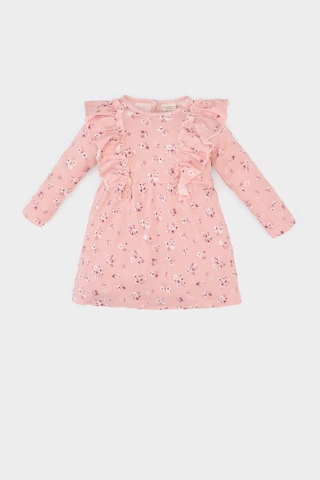 DeFacto Kız Bebek Çiçekli Uzun Kollu Waffle Elbise D9563A525SPPN243 Pembe