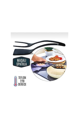 Yanmaz Yapışmaz Teflon Maşalı Spatula Silikon Siyah Diğer