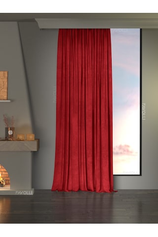 Br Favolli Kadife Dokulu Kırmızı Ada Fon Perde Ekstrafor Büzgülü Dream Series Kırmızı