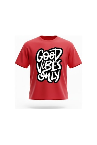 Urbantrendstore Unisex Good Vibes Only Oversize Fit Rahat Geniş Salaş T-shirt Günlük Tişört Kırmızı