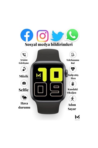 Akıllı Saat L800 Dokunmatik Ekran Bluetooth Ve Yan Ekran Tuşlu Çok Özellikli Siyah