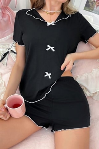 Bella Notte Pamuklu Şortlu Pijama Takımı Siyah
