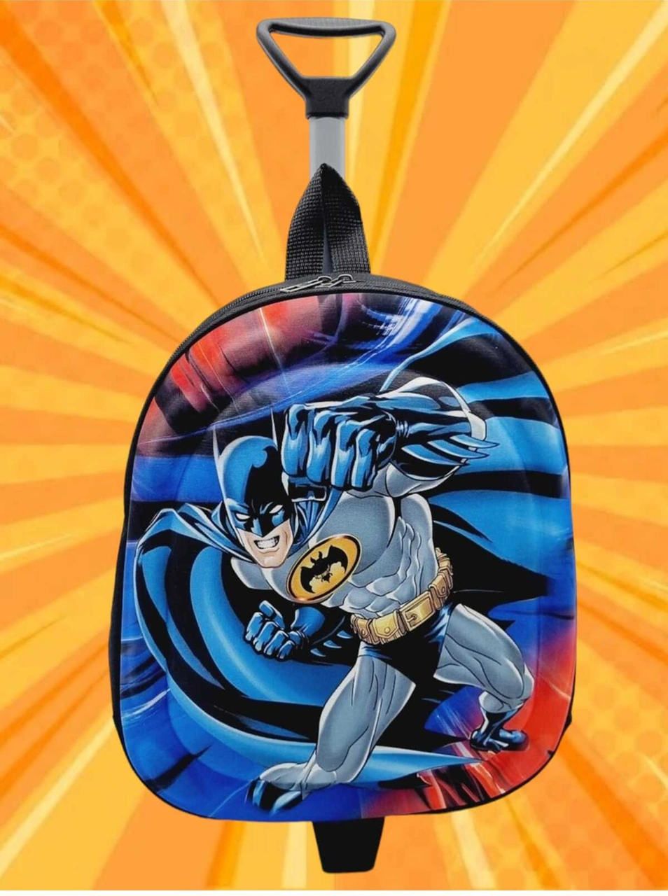 Tezzgelsin Anaokulu Kreş Yarasa Adam Batman Kabartma Baskılı Çekçekli Tekerli Okul Çantası Ve Sırt Çantası Çok Renkli