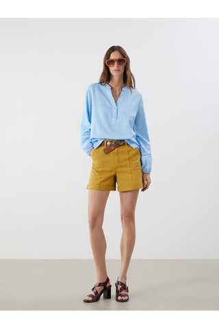 Lcwaıkıkı Classic Mavi Kaçık Yaka Oversize Bluz