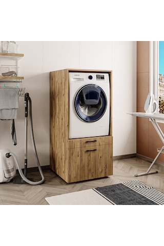 2 Çekmeceli Çamaşır Ve Kurutma Makinesi Dolabı, Banyo Dolabı Atl Atlantik Çam