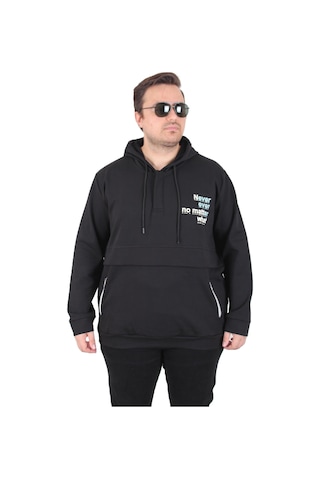 Moc Grande Mocgrande Büyük Beden Kapüşonlu Sweat Double Face Never 25706 Sıyah Siyah
