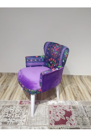 Azra Mobilya - Roma Çay Seti Koltuk Takımı - Babyface Kumaş - Ahşap Demonte Ayak Etnik Desen - Mor