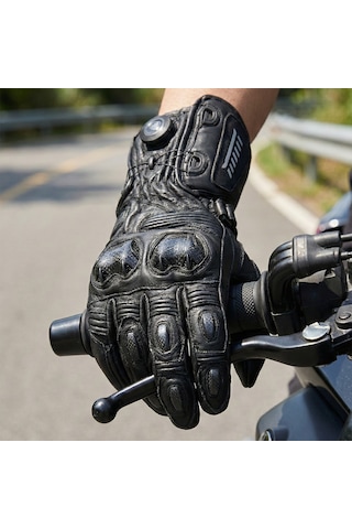 Motoanl Motosiklet Eldiveni Uzun Racing Full Koruma Leather Prof Motorcu Eldiven Siyah