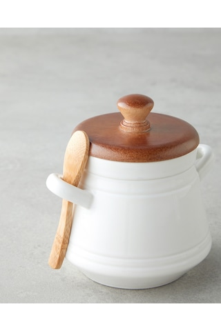 English Home Vina Dolomite Kaşıklı Kavanoz 11 Cm Beyaz