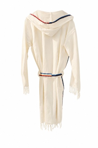 Kibira Krem Uzun Bornoz - %100 Pamuklu- Kapşonlu - Unisex Bornoz Açık Krem