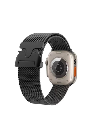 Mobilefix İos Watch Uyumlu 44mm Krd-25 Metal Hasır Kordon-siyah