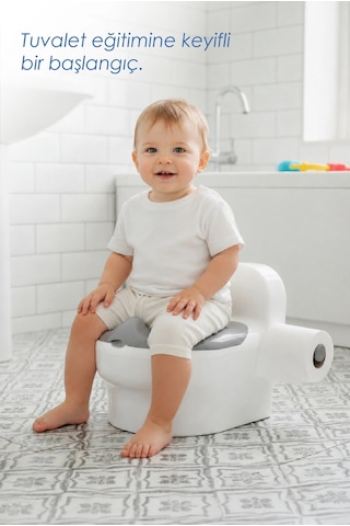 Babyjem Bebeğimin İlk Tuvaleti Sifon Sesli Lazımlık Oturak Soft Gri Çok Renkli
