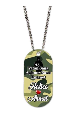 Kişiye Özel Kamuflaj Desenli Asker Künyesi Çok Renkli