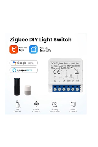 Avatto Tuya 2ch Zigbee Anahtar 2 Kanal Zigbee Röle 1 ADET