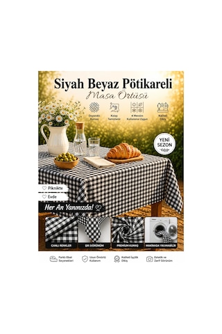 Masa Örtüsü - Siyah Beyaz Pötikareli Piknik Örtüsü Sofra Bezi Kareli Balkon Bahçe Kamp Örtüsü