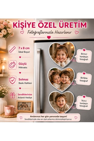 3 Kalpli Kardeş Fotoğraf Magneti Kişiselleştirilebilir Kardeşlik Anı Ve Hediye