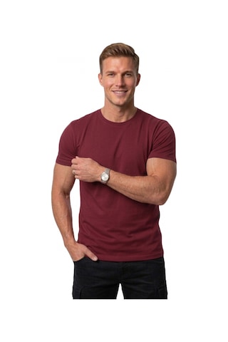 Deepsea Bordo Erkek Dar Kesim Basic Tişört 1801131-Bordo