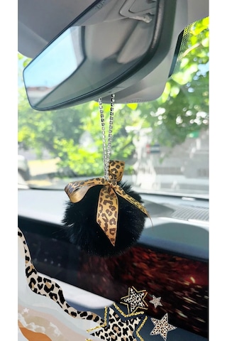 Dikiz Ayna Süsü Leopar Kurdele Ponpon Set
