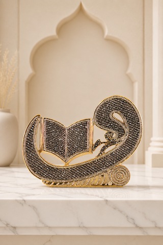 Vav Yasin Kitabe Altın 29x23 Cm Dekoratif İslami Biblo Gold Vav Rahleli Kur An Masa Üstü Biblo 1