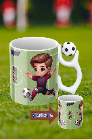 Siyah Beyaz Futbol Toplu Bordo Mavi Forma Oyunculu Taraftar İsimli Baskılı Kupa Bardak Beyaz