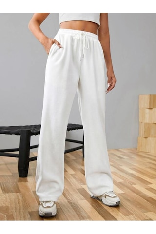 Kallima Kışlık Polarlı Yüksek Bel Beyaz Bol Paça Eşofman Altı Siyah