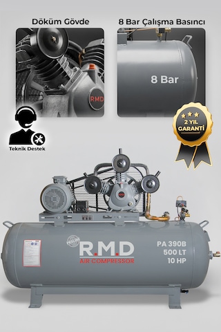 R.m.d Kompresör Hava Kompresörü Pistonlu 500 Lt 3 Kafa 8 Bar 10 Hp I Pa390b