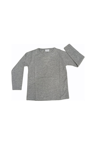 Özdemirli Bebe Basic Düz Bisiklet Yaka Uzun Kollu Likralı Badi Sweat T-shirt Gri