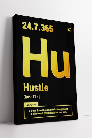 Hustle Altın Element Tasarım Siyah Minimal Enerji Veren Modern Motivasyon Kanvas Duvar Sanatı
